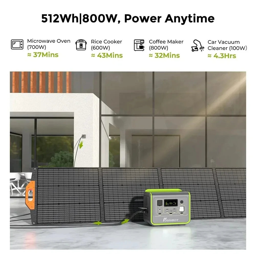 FOSSiBOT-estación de energía portátil F800, generador Solar LiFePO4 de 512WH, salida de CA de 800W, entrada Solar máxima de 200W