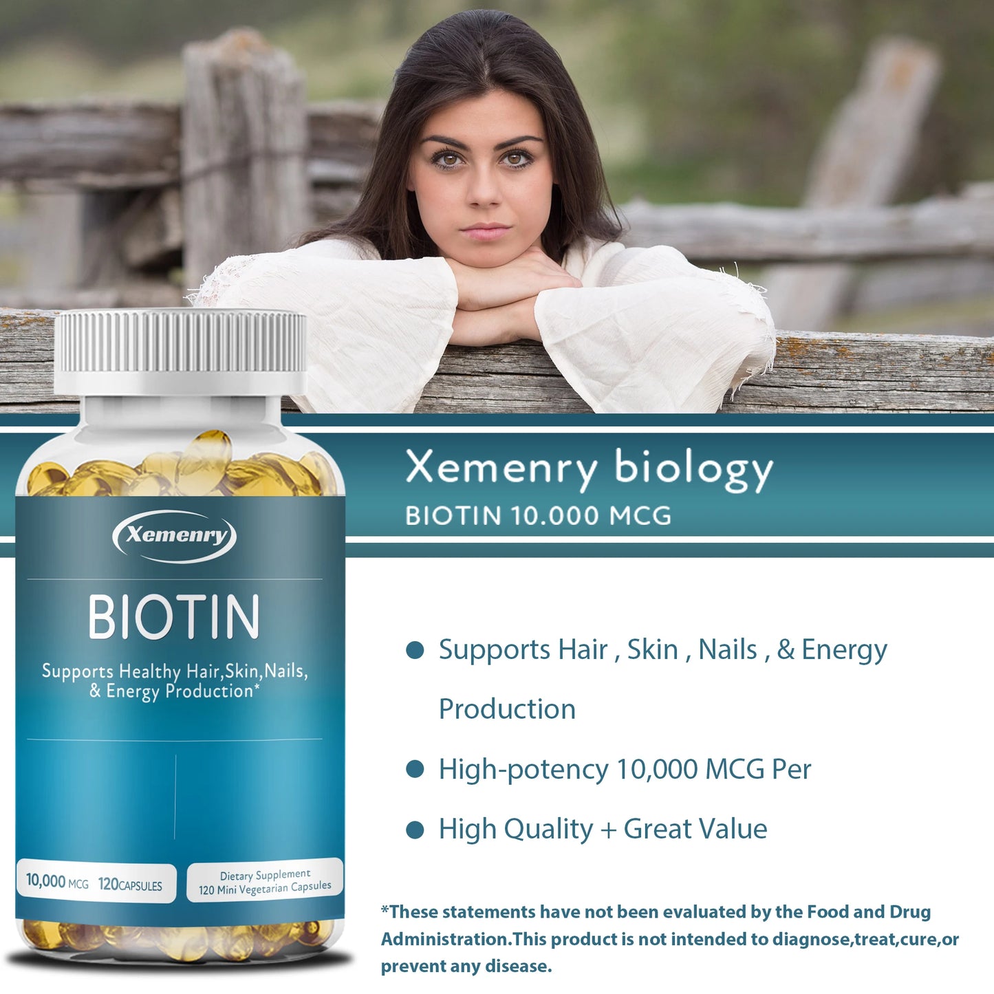 Biotin 10000mcg - Maximum Strength, Promotes Healthy Hair, Skin, Nails, Bone and Joint Health - 120 Capsules