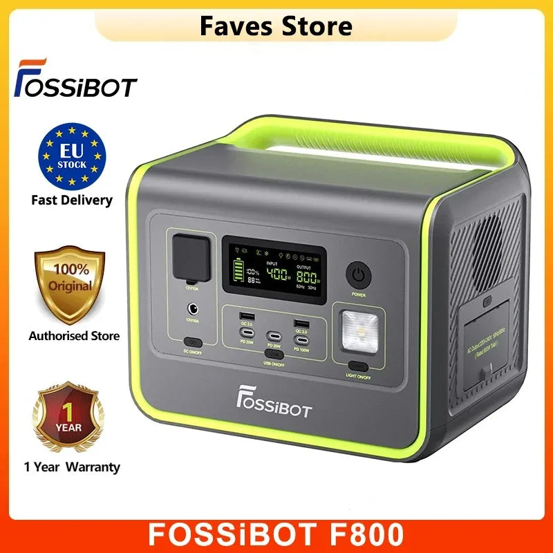 FOSSiBOT-estación de energía portátil F800, generador Solar LiFePO4 de 512WH, salida de CA de 800W, entrada Solar máxima de 200W