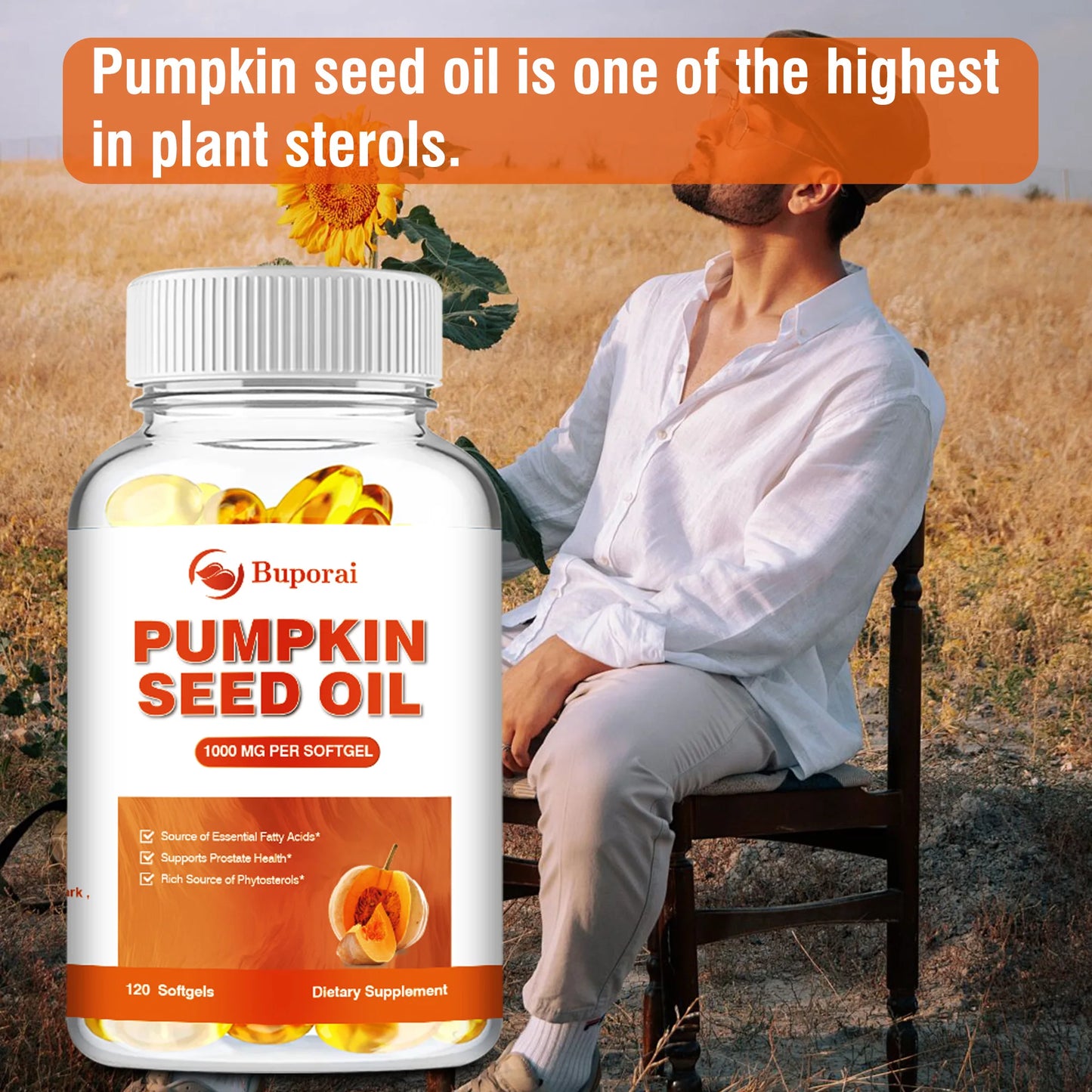 Pumpkin Seed Oil Capsules - Supports Prostate, Urinary Tract, Bladder Health, and Promotes Hair Growth - 120 Capsules