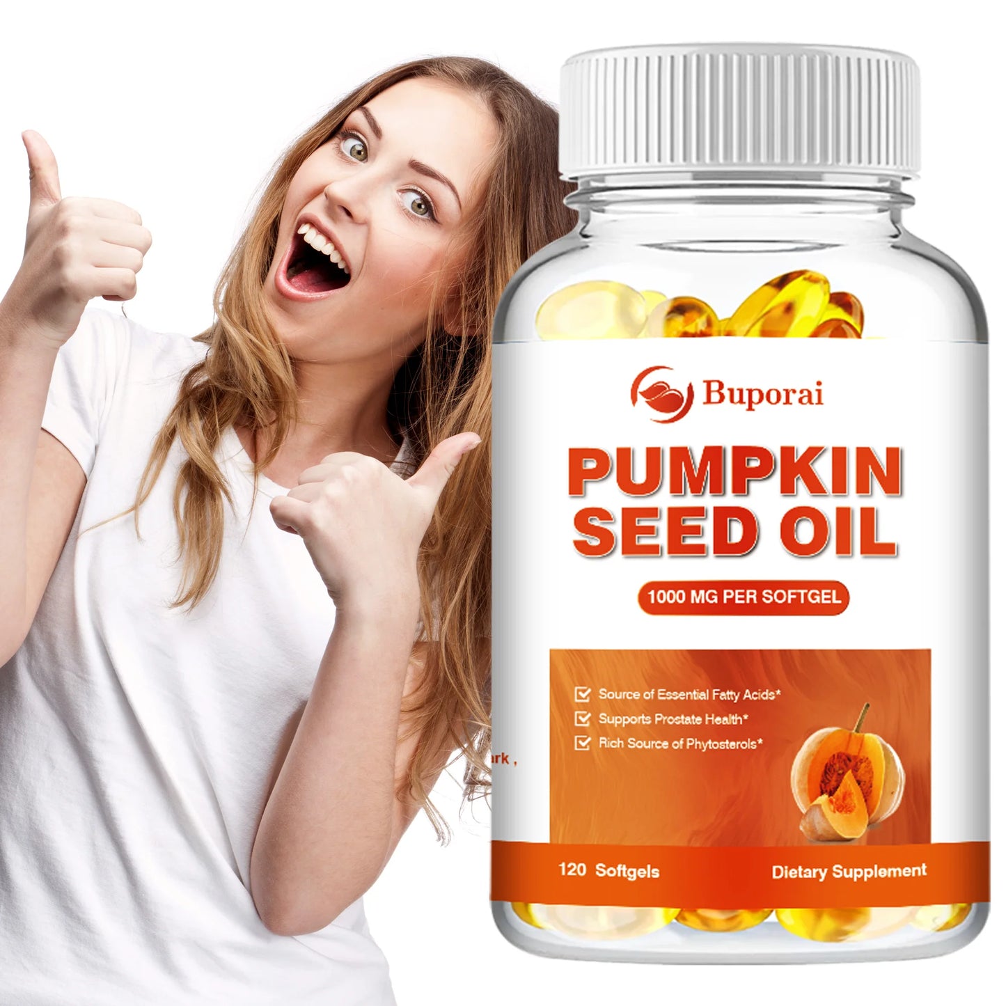 Pumpkin Seed Oil Capsules - Supports Prostate, Urinary Tract, Bladder Health, and Promotes Hair Growth - 120 Capsules