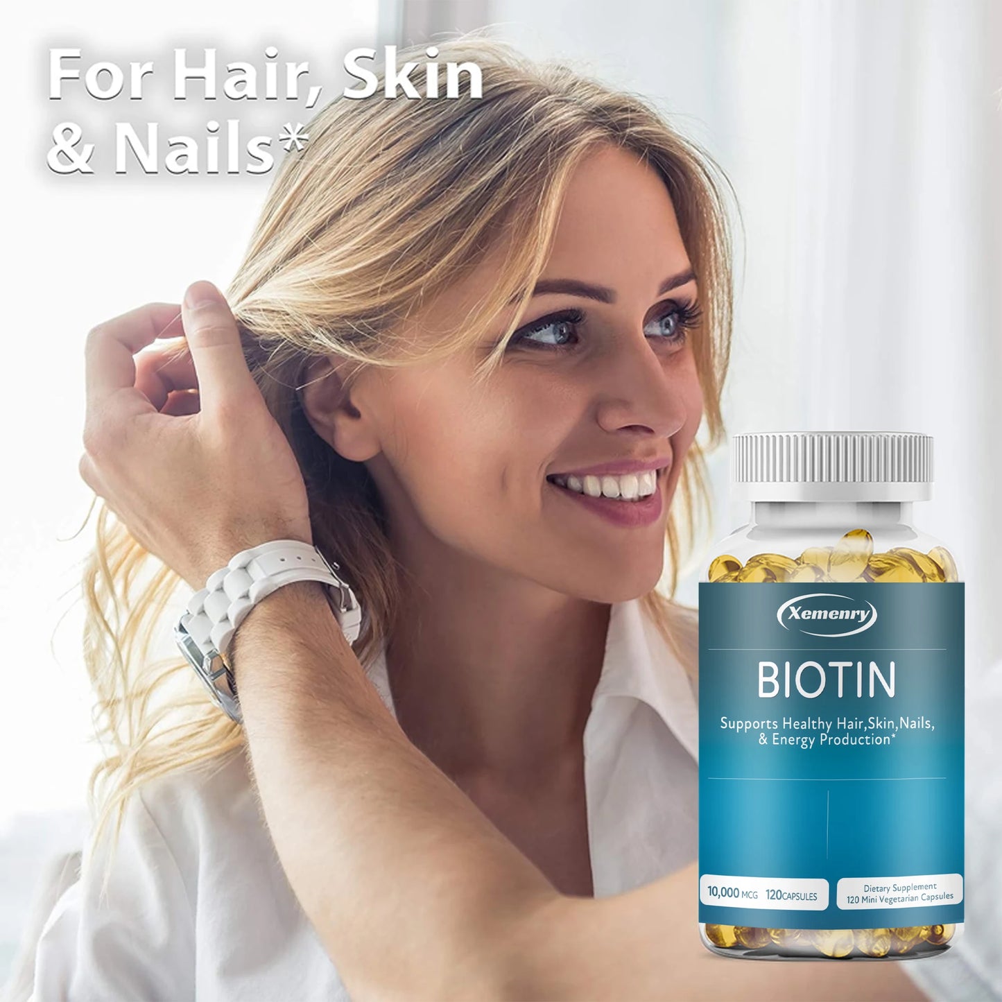 Biotin 10000mcg - Maximum Strength, Promotes Healthy Hair, Skin, Nails, Bone and Joint Health - 120 Capsules