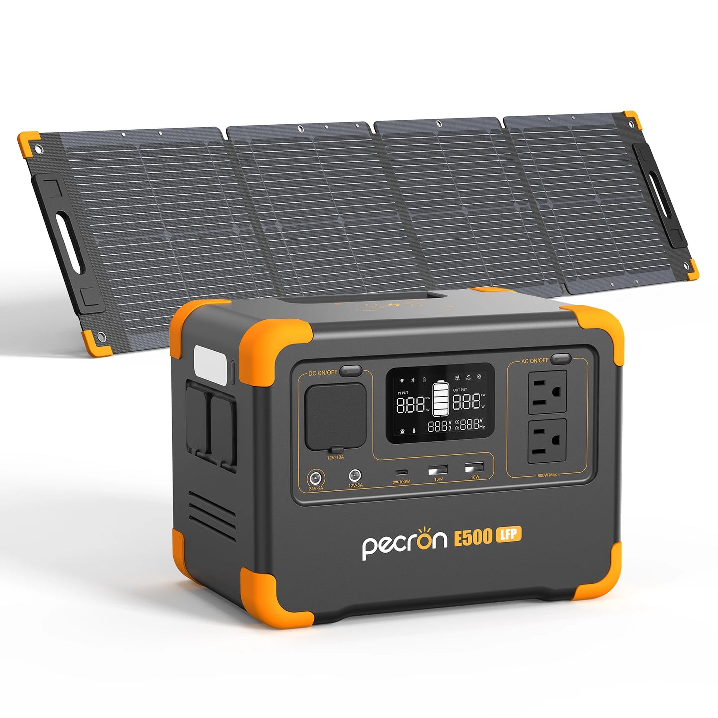 Pecron E500LFP Solar Generator with 100W Solar Panel 576Wh LiFePO4 Battery 2x600W AC Outlets Portable Power Station for Home RV