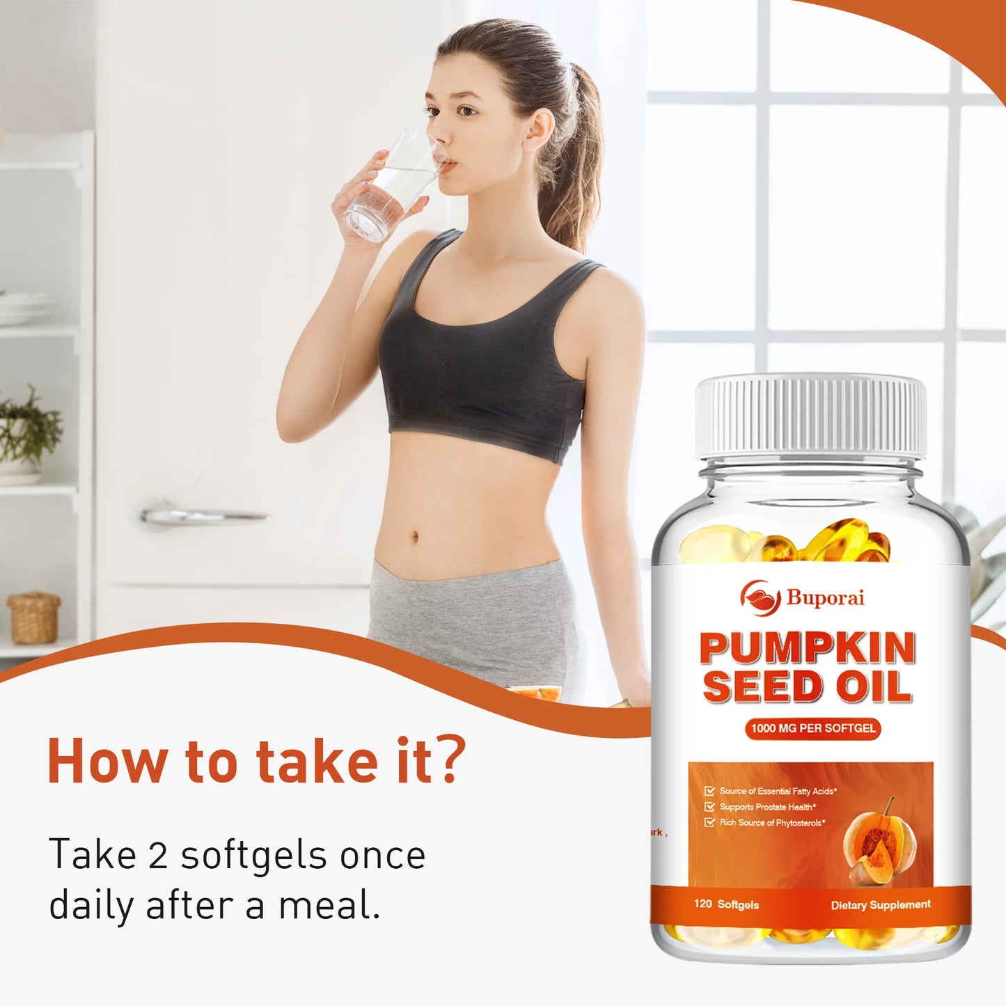 Pumpkin Seed Oil Capsules - Supports Prostate, Urinary Tract, Bladder Health, and Promotes Hair Growth - 120 Capsules