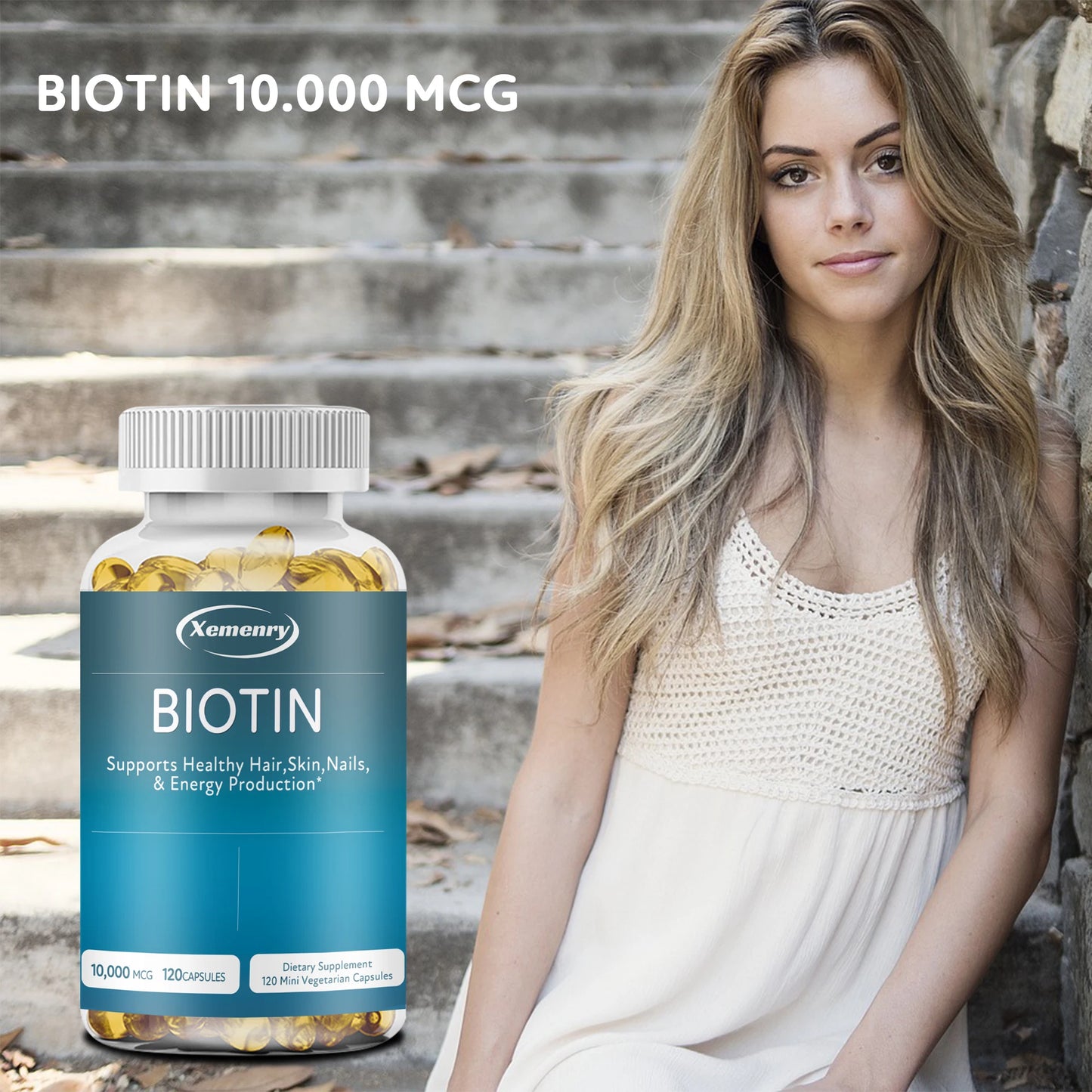 Biotin 10000mcg - Maximum Strength, Promotes Healthy Hair, Skin, Nails, Bone and Joint Health - 120 Capsules