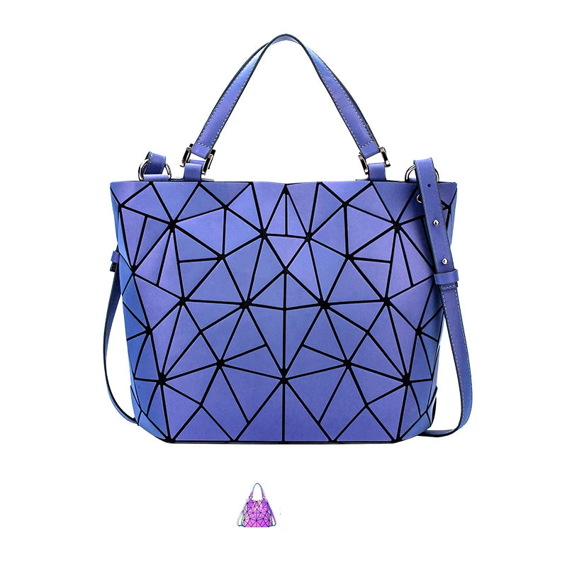 Luminous reflective  Bag Geometric Tote Folding Shoulder Bags for women 2024 Plain Folding Handbags sac a main Female Bolsas