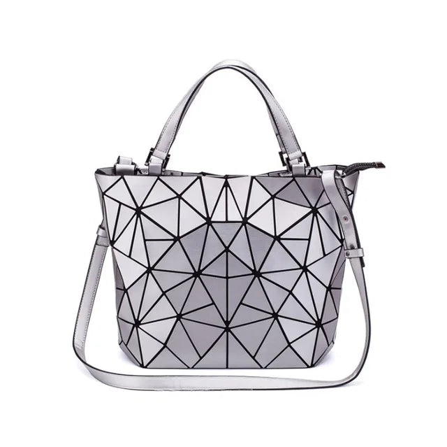 Luminous reflective  Bag Geometric Tote Folding Shoulder Bags for women 2024 Plain Folding Handbags sac a main Female Bolsas