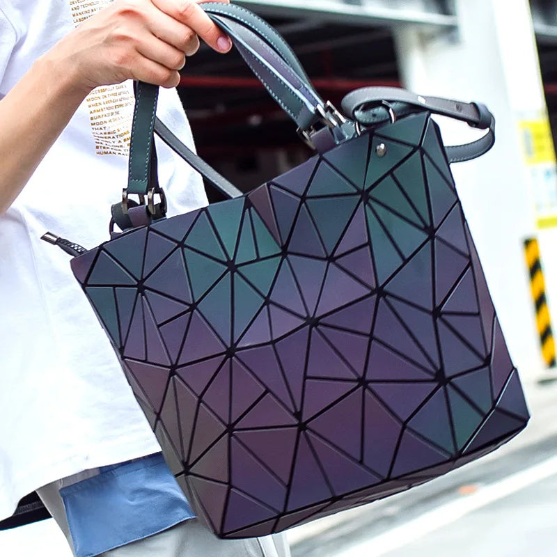 Luminous reflective  Bag Geometric Tote Folding Shoulder Bags for women 2024 Plain Folding Handbags sac a main Female Bolsas