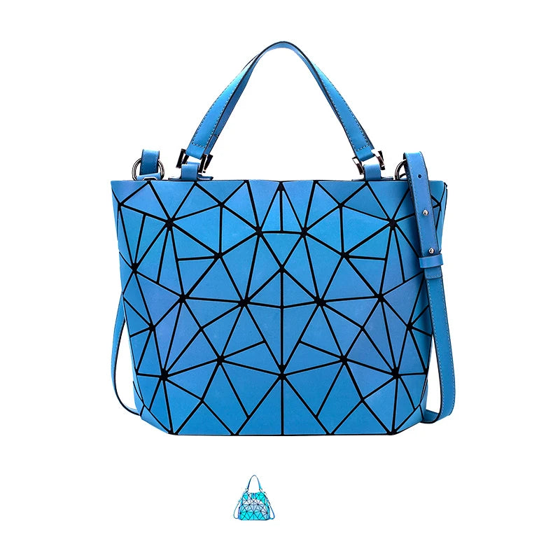 Luminous reflective  Bag Geometric Tote Folding Shoulder Bags for women 2024 Plain Folding Handbags sac a main Female Bolsas