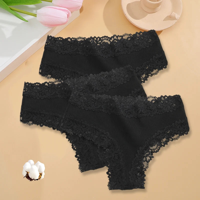 3PCS/Set Women Sexy Lace Panties Cotton Seamless Brazilian Panties Female Sexy Low Rise Soft Underwear G-String Lingerie S-XL