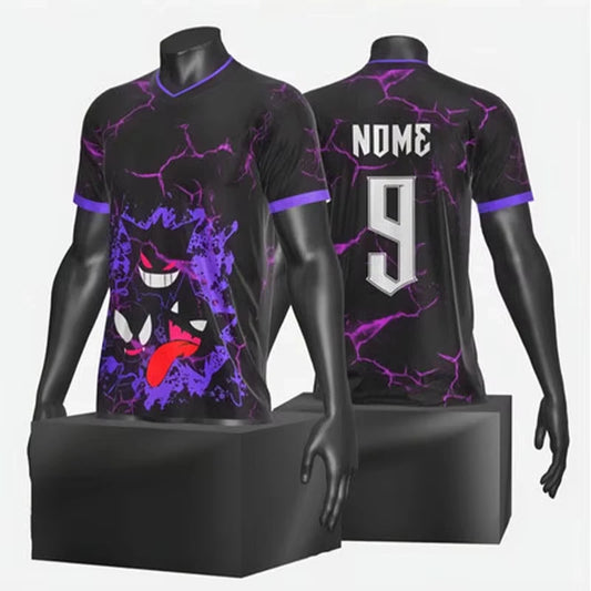 (Uniqlo） High Quality Men's T-shirt 3d Printed Purple And Black Gengar Team Special Commemorative Men Football Jersey Clothing