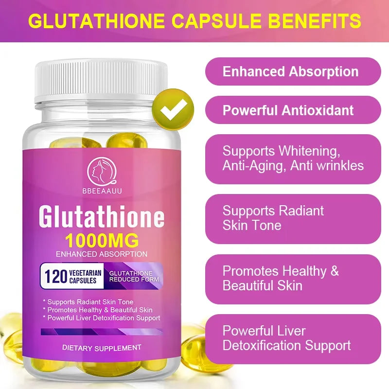 BBEEAAUU Glutathione Capsules Support Skin Whitening Improve Dullness Anti-wrinkle and Anti-aging Detox Liver Health