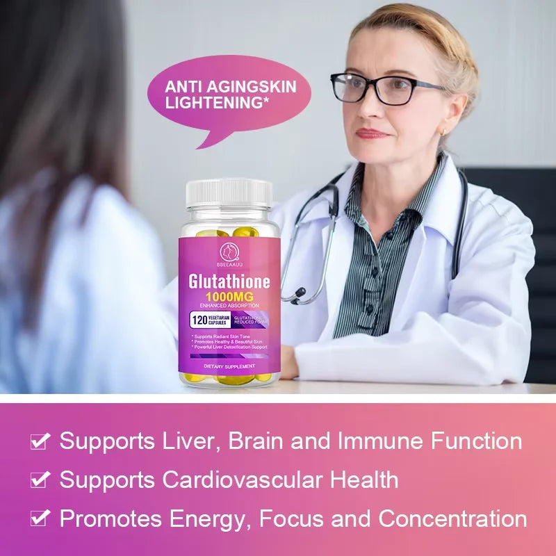 BBEEAAUU Glutathione Capsules Support Skin Whitening Improve Dullness Anti-wrinkle and Anti-aging Detox Liver Health