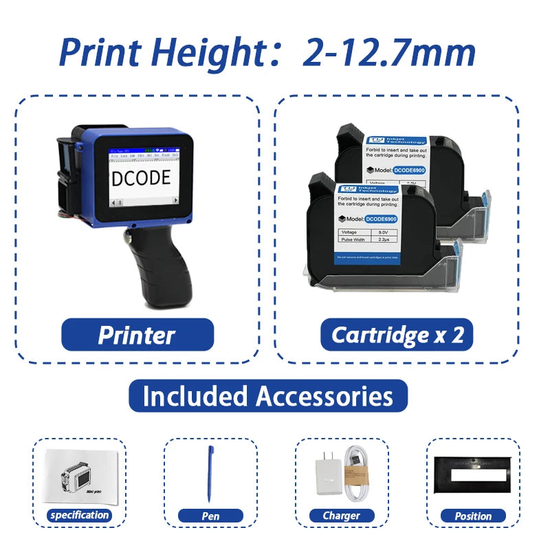 DCODE DC12 12.7mm Portable Mini Printer Split Mini Inkjet Printer Text QR Barcode Image Batch Number Logo Date Coding Machine