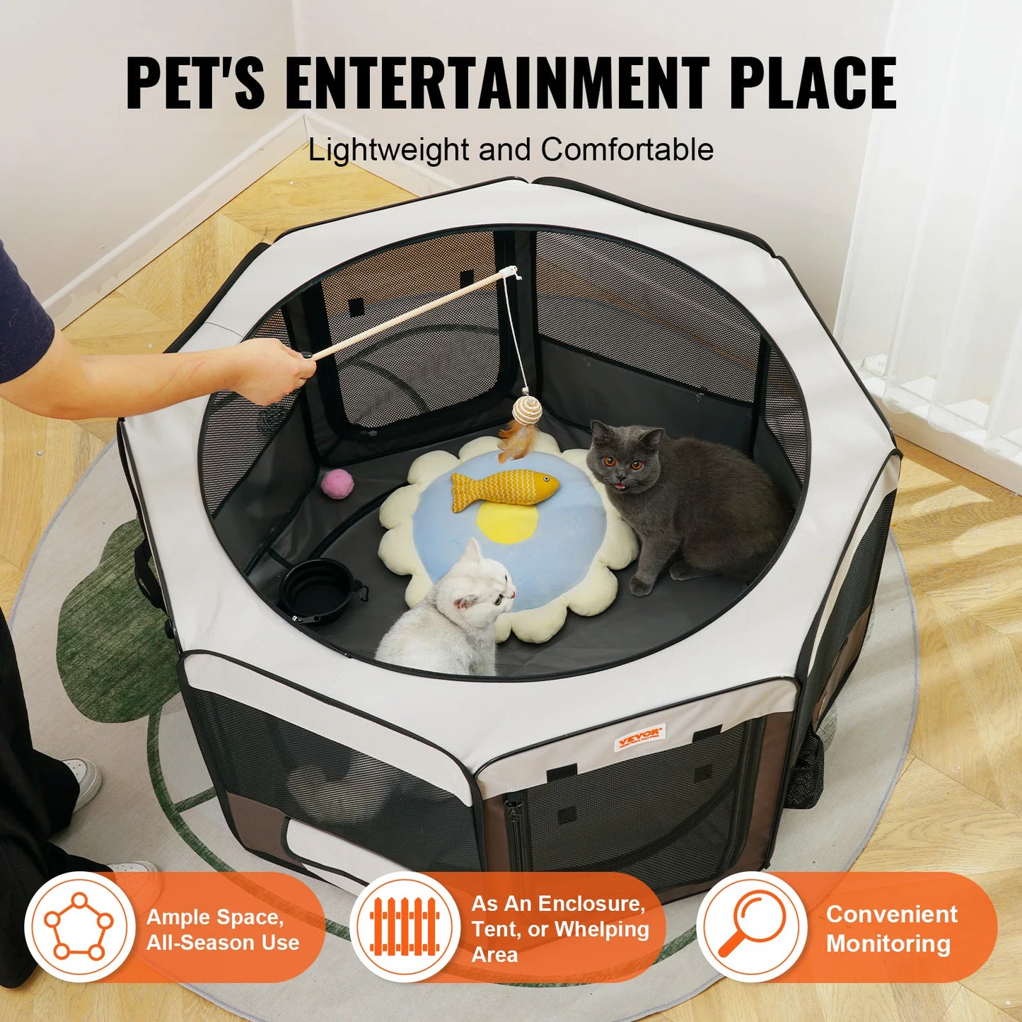 VEVOR Foldable Pet Playpen 46 Inches Portable Dog Playpen Crate Kennel for Puppy Dog Cat Premium Waterproof 600D Oxford Cloth