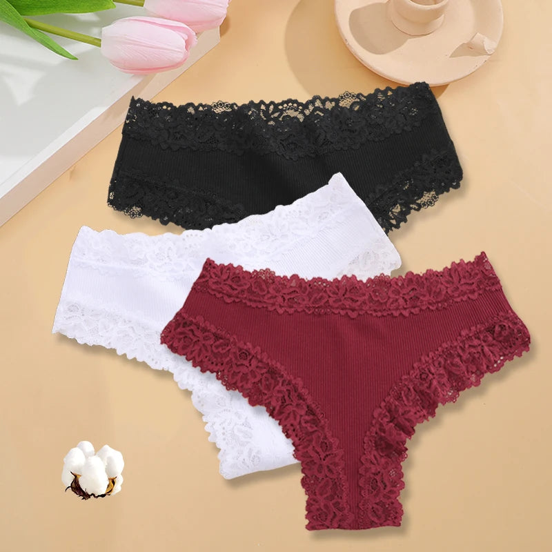 3PCS/Set Women Sexy Lace Panties Cotton Seamless Brazilian Panties Female Sexy Low Rise Soft Underwear G-String Lingerie S-XL