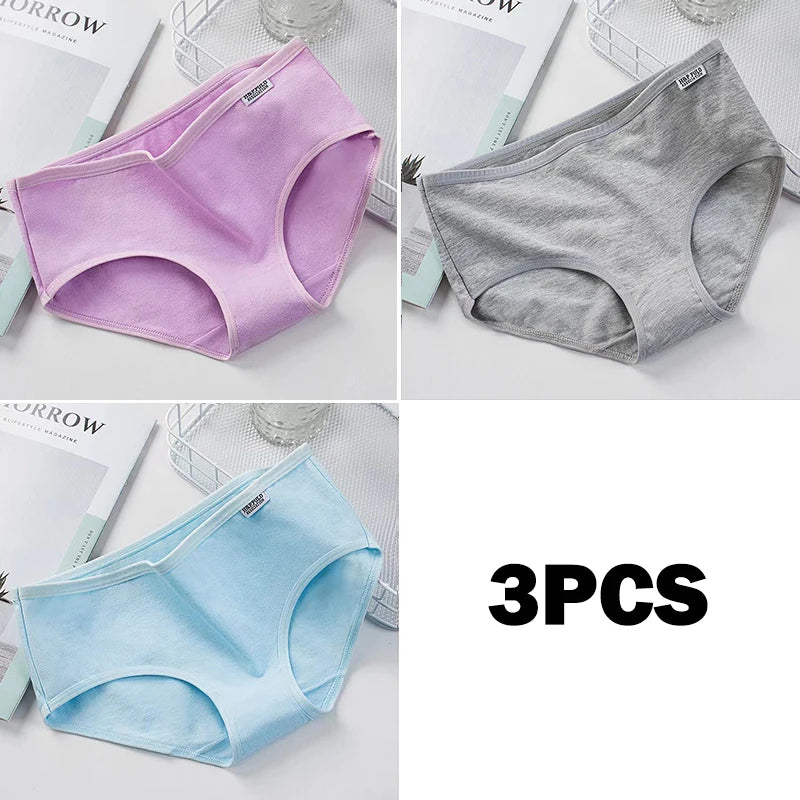 3Pcs Sexy Panties Women Cotton Underwear Antibacterial Briefs Girls Seamless Cozy Female Underpants Intimates Low-Rise Lingeries