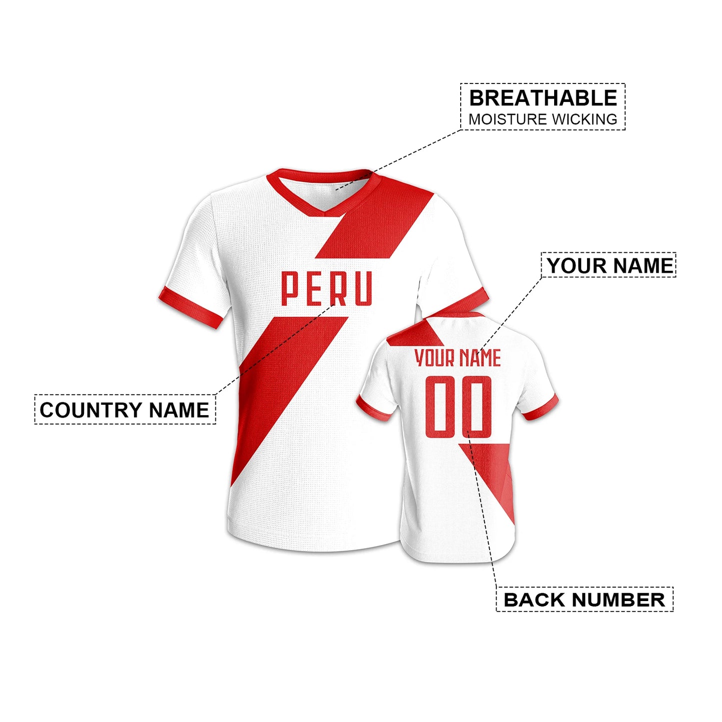 Quick-Dry Peru Soccer Jersey Custom Football Kit Personalized Name Number Summer Breathable Sportswear for Men Women Youth shirt foot pas cher