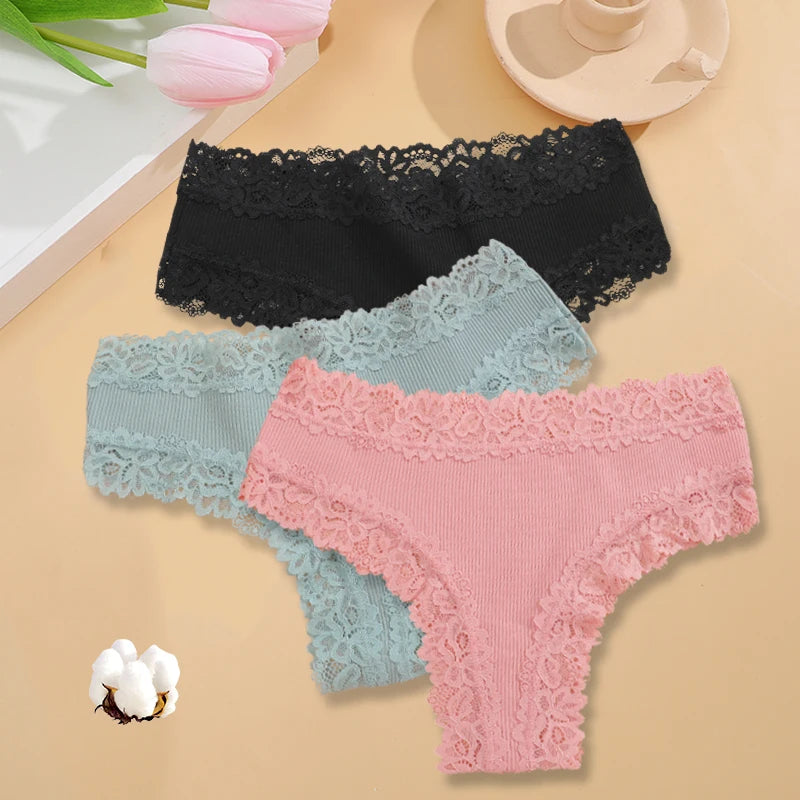 3PCS/Set Women Sexy Lace Panties Cotton Seamless Brazilian Panties Female Sexy Low Rise Soft Underwear G-String Lingerie S-XL