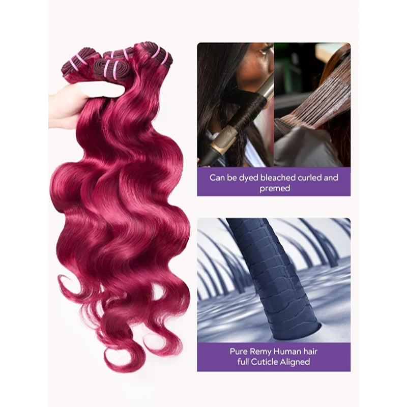 #99j 24 26Inch Loose Wave Human Hair Bundles Burgundy Red Brazilian Human Hair Extension 1/3/4 Loose Deep Wave Bundles For Women