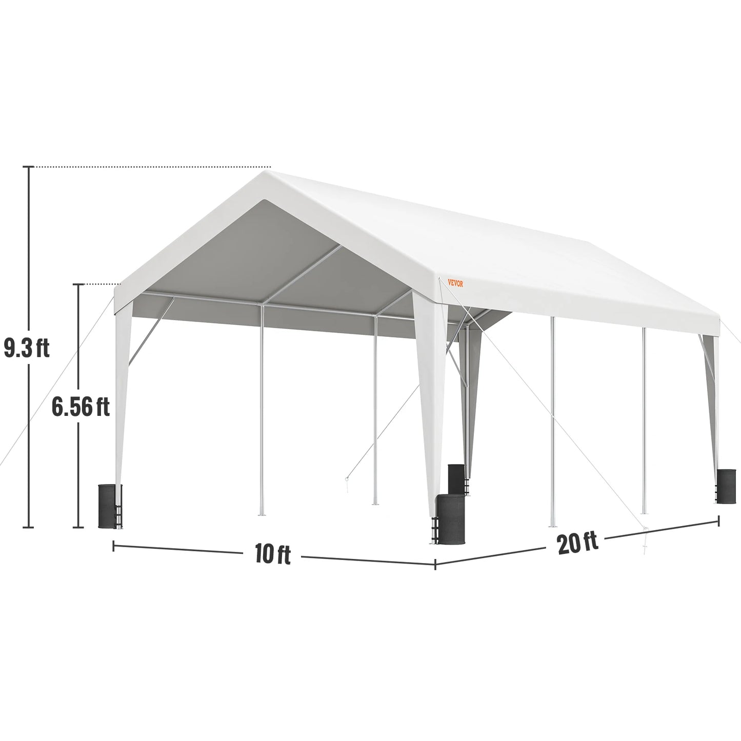 VEVOR Carport 10x20ft Heavy Duty Car Canopy Garage with 8 Reinforced Poles and 4 Weight Bags UV Resistant Waterproof Tarp