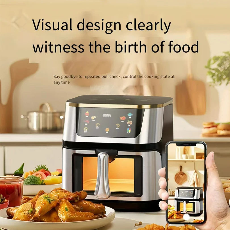 10L Smart Air Fryer Electric visual window Oil-free Air Fryer Automatic Household Kitchen 360°Baking Convection Oven Air Fryers