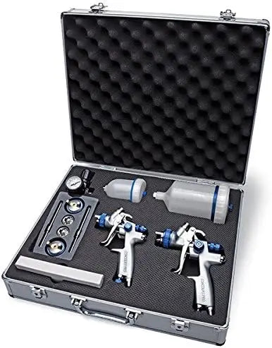 Concours Pro Dual Paint Gun And Accessory Kit 1.3 1.7 2.0 Nozzle/Cap Cleaning Kit Air Regulator Silver