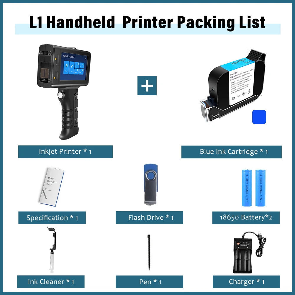 Portable 12.7mm Handheld Inkjet Printer WLD-L1 QR Barcode Batch Number Logo Expiry Date Label Printer Gun with Black Cartridge