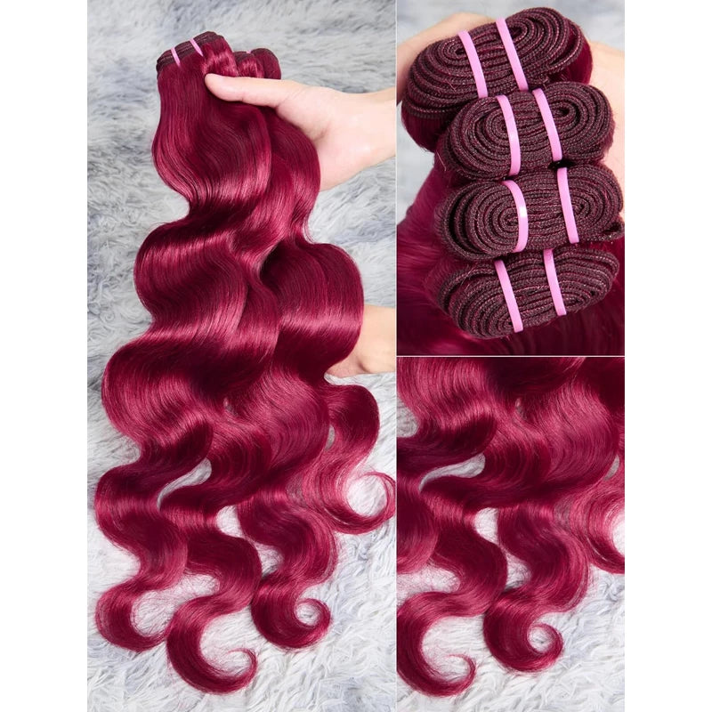 #99j 24 26Inch Loose Wave Human Hair Bundles Burgundy Red Brazilian Human Hair Extension 1/3/4 Loose Deep Wave Bundles For Women