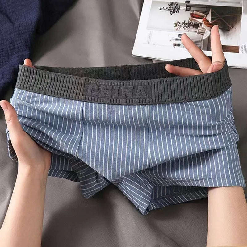 1Pcs Boxer Shorts Men's Underwear Sexy Panties Cotton Striped Man Underpants Male Boxers Homme U Convex Lingerie Free Shipping