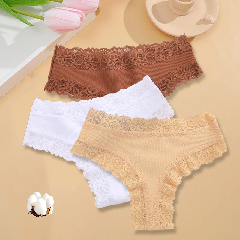 3PCS/Set Women Sexy Lace Panties Cotton Seamless Brazilian Panties Female Sexy Low Rise Soft Underwear G-String Lingerie S-XL