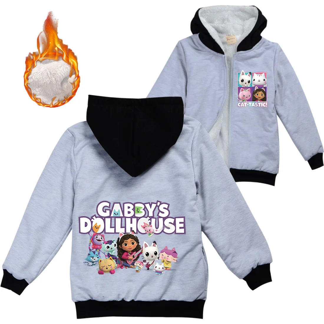 Gabys Dollhouse Clothes Kids Cartoon Gaby Chat Coats Baby Girls Winter Warm Zipper Jackets Children Thick Fleece Plush Outerwear