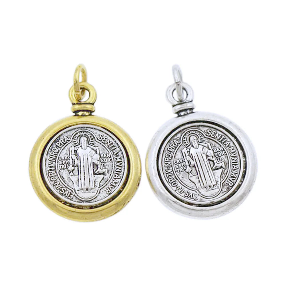 6PCS 2-Tone Saint St Benedict Medal Cross Spacer Charm Beads 24.7x18.9mm Pendants Handmade Jewelry DIY T1693