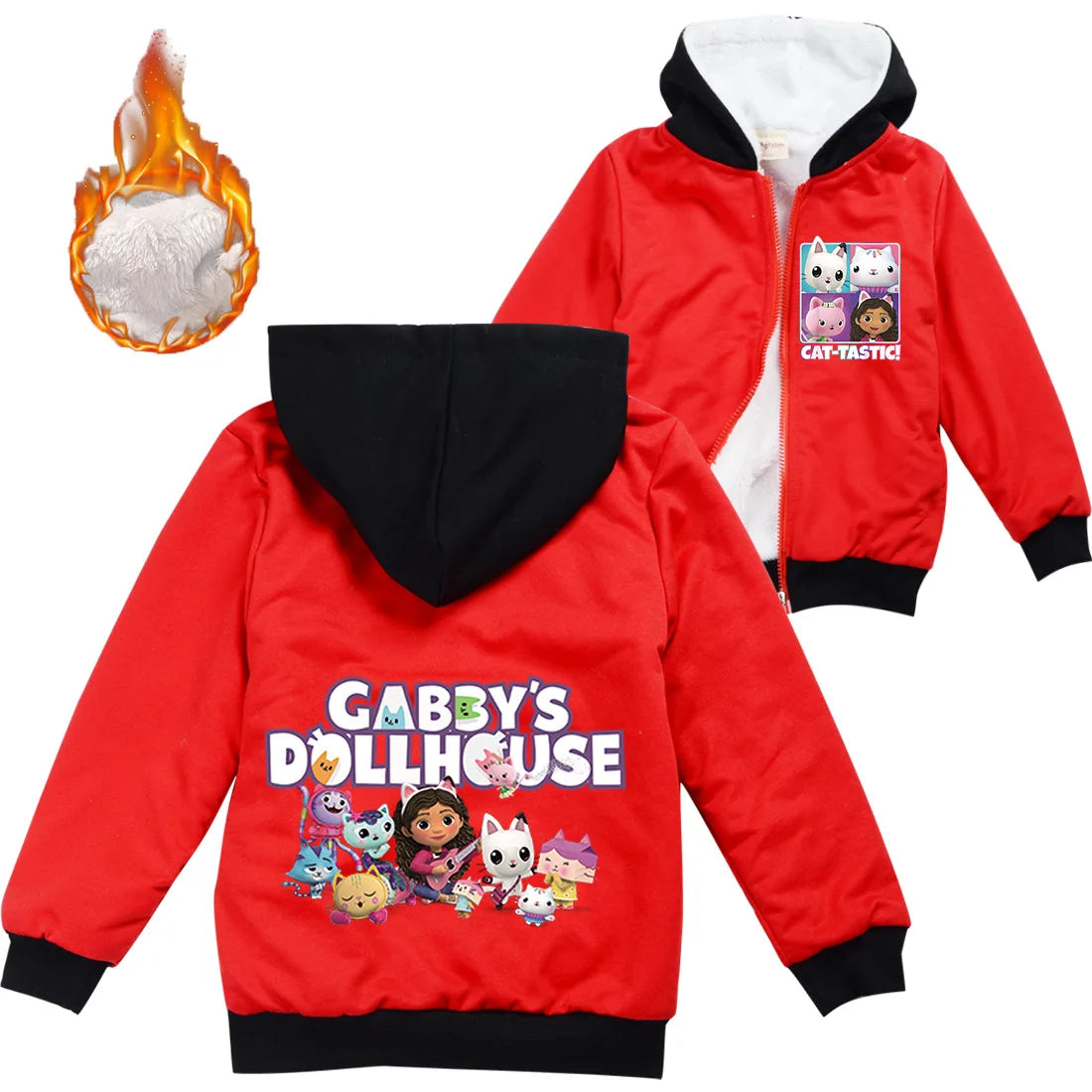 Gabys Dollhouse Clothes Kids Cartoon Gaby Chat Coats Baby Girls Winter Warm Zipper Jackets Children Thick Fleece Plush Outerwear