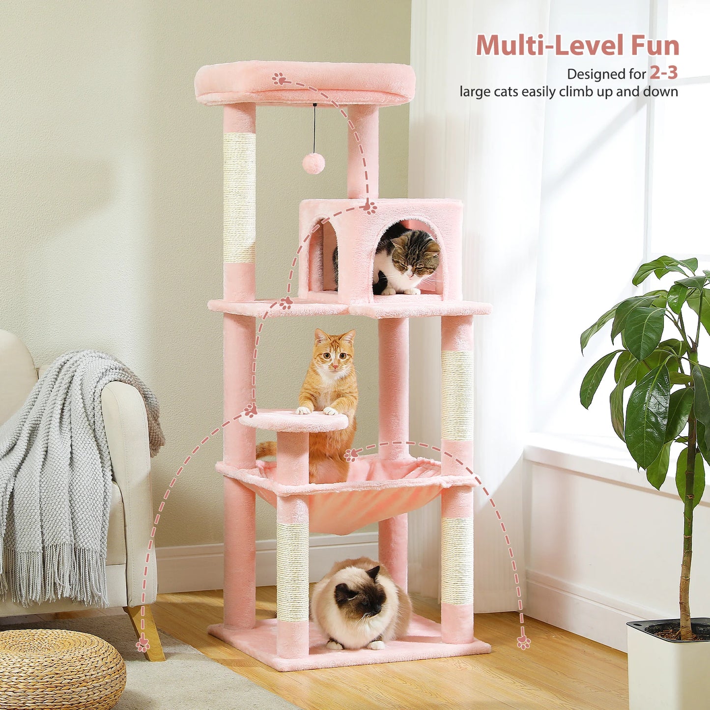 Luxury Cat Tree House Tower with Cabinet Solid Wood Cat Tree Posting Toy Multi-Level Kitten Cat Condo rascador gato arbre à chat