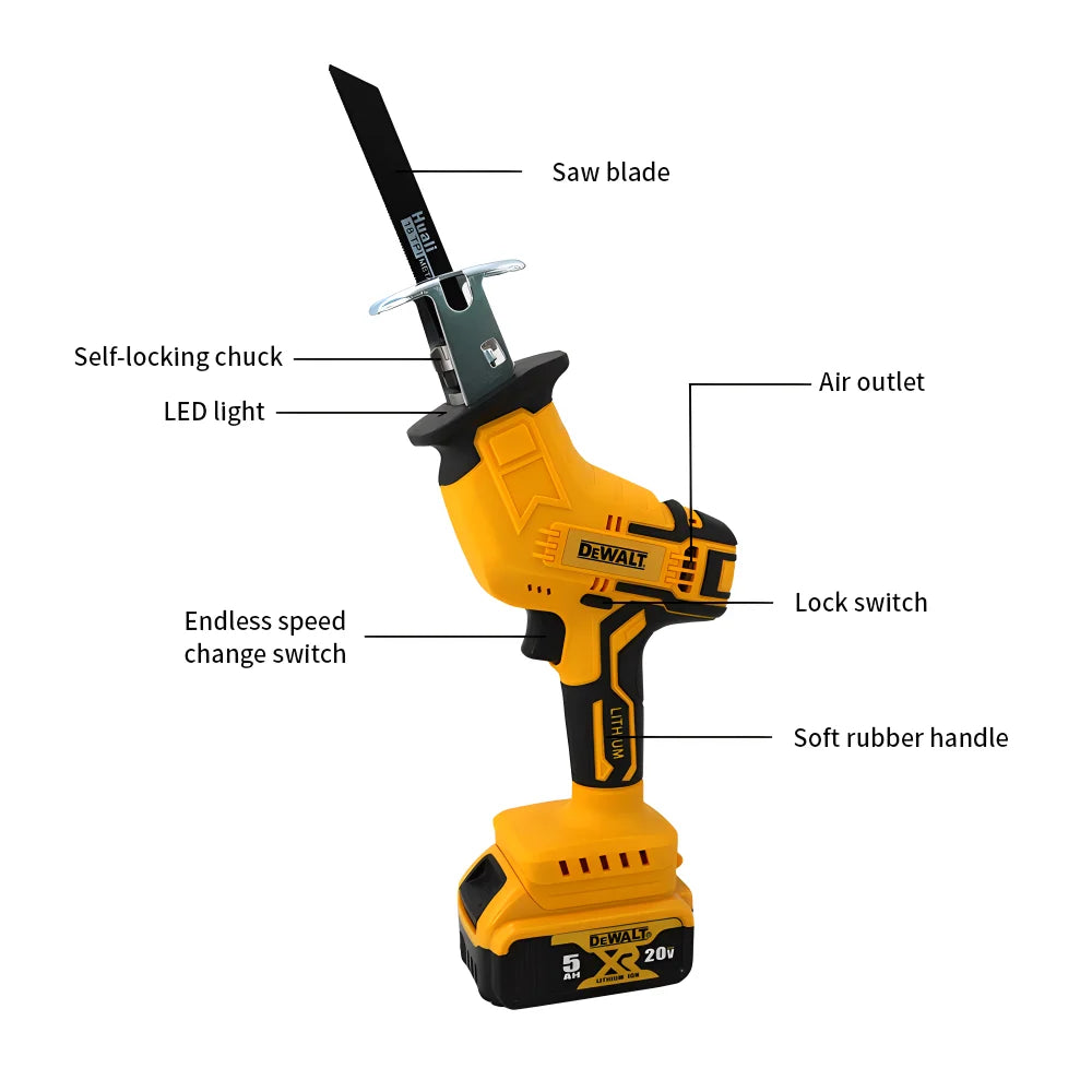 Dewalt 20V Battery Cordless Electric Reciprocating Saw for Wood / Metal Cutting with 4pcs Blades Portable Power Tool