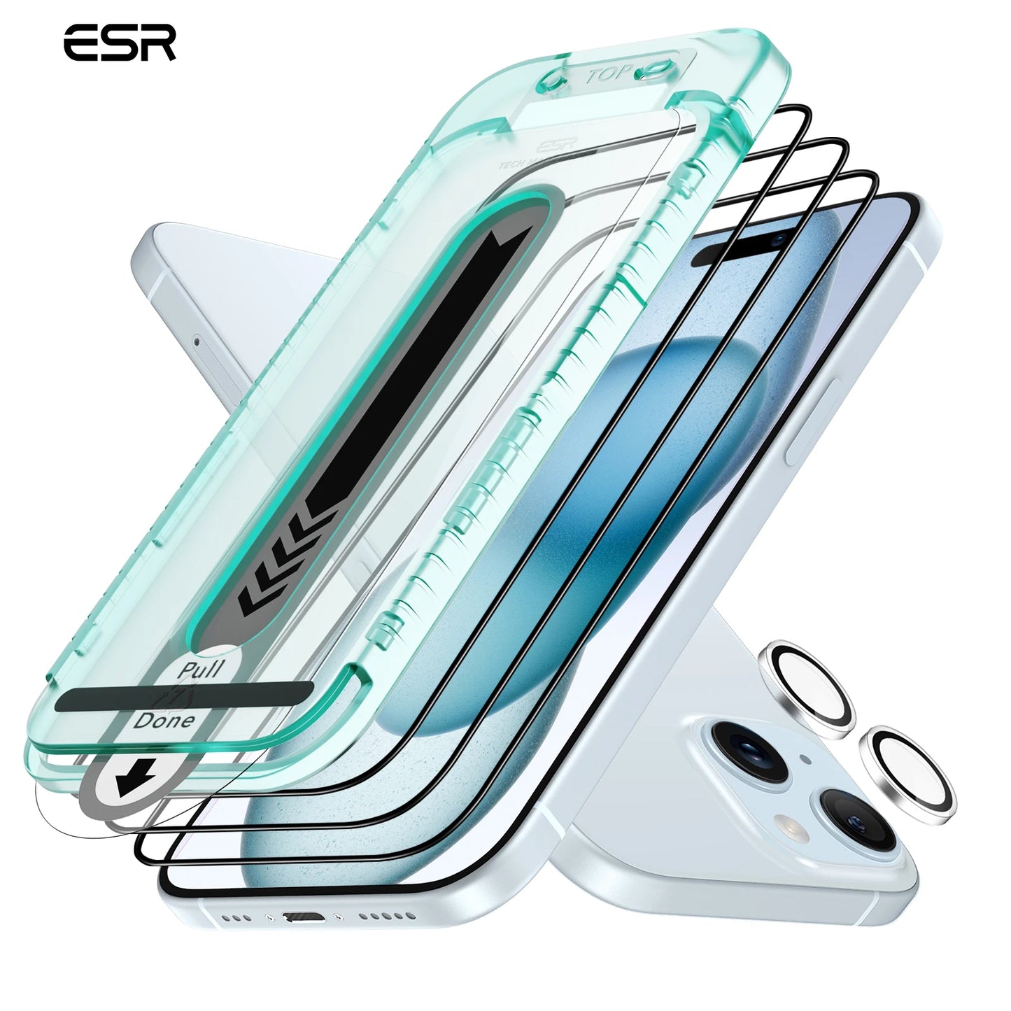 ESR Screen Protector Set for iPhone 15 Pro max Tempered Glass Film with Camera Lens for iPhone 15 15 Plus Military Grade Firms