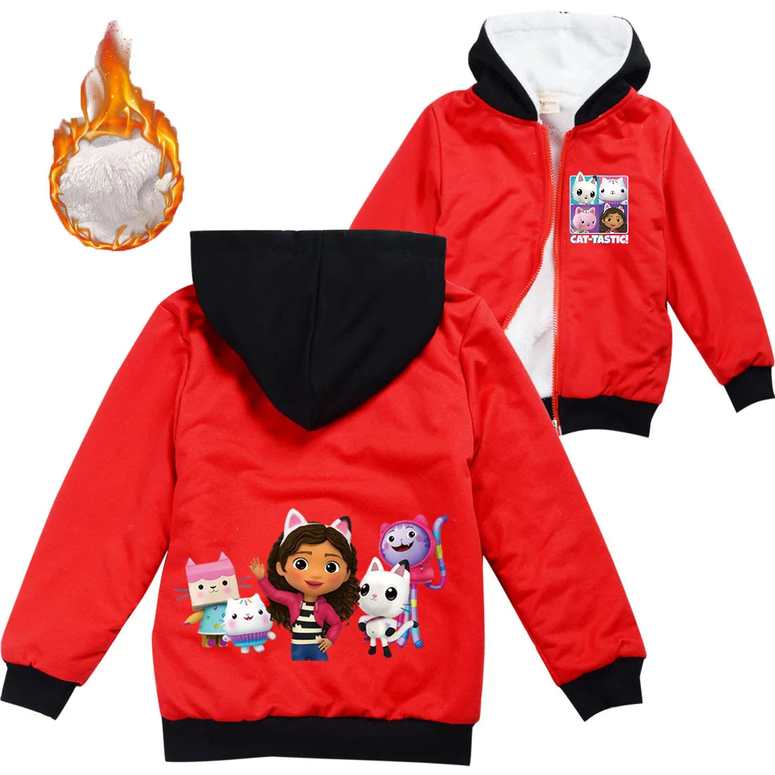 Gabys Dollhouse Clothes Kids Cartoon Gaby Chat Coats Baby Girls Winter Warm Zipper Jackets Children Thick Fleece Plush Outerwear