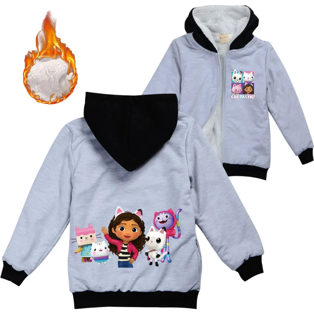 Gabys Dollhouse Clothes Kids Cartoon Gaby Chat Coats Baby Girls Winter Warm Zipper Jackets Children Thick Fleece Plush Outerwear