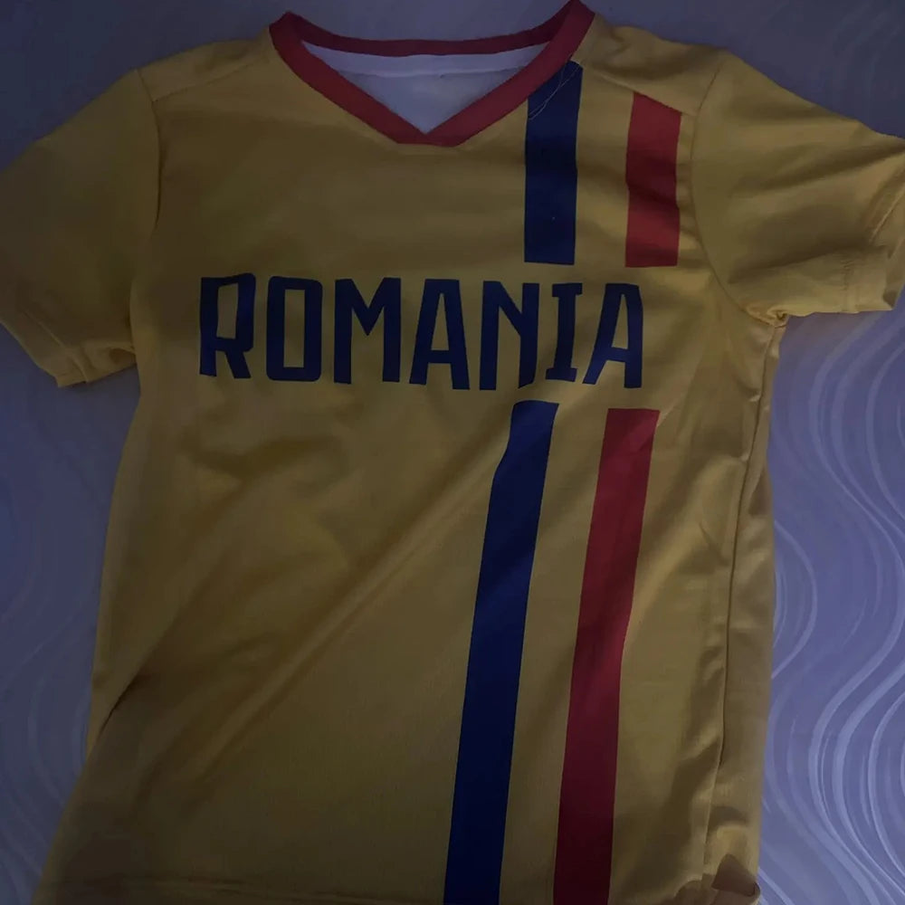 Custom Romania Soccer Jersey Personalized Name Number Quick-Dry Football Shirt Breathable Athletic Wear for Fans Youth Adults