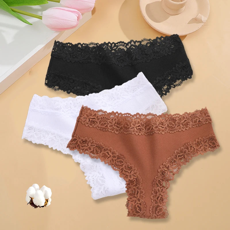 3PCS/Set Women Sexy Lace Panties Cotton Seamless Brazilian Panties Female Sexy Low Rise Soft Underwear G-String Lingerie S-XL