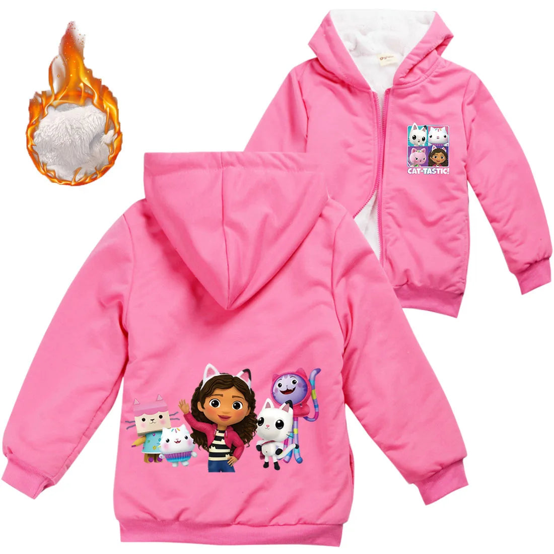 Gabys Dollhouse Clothes Kids Cartoon Gaby Chat Coats Baby Girls Winter Warm Zipper Jackets Children Thick Fleece Plush Outerwear