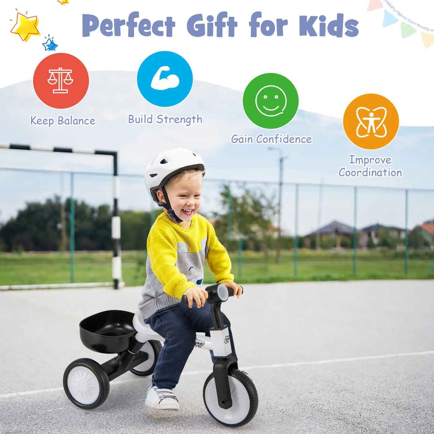 2-In-1 Kids Tricycle Auxiliary Balance Bike w/Detachable Pedals Toddler Tricycle