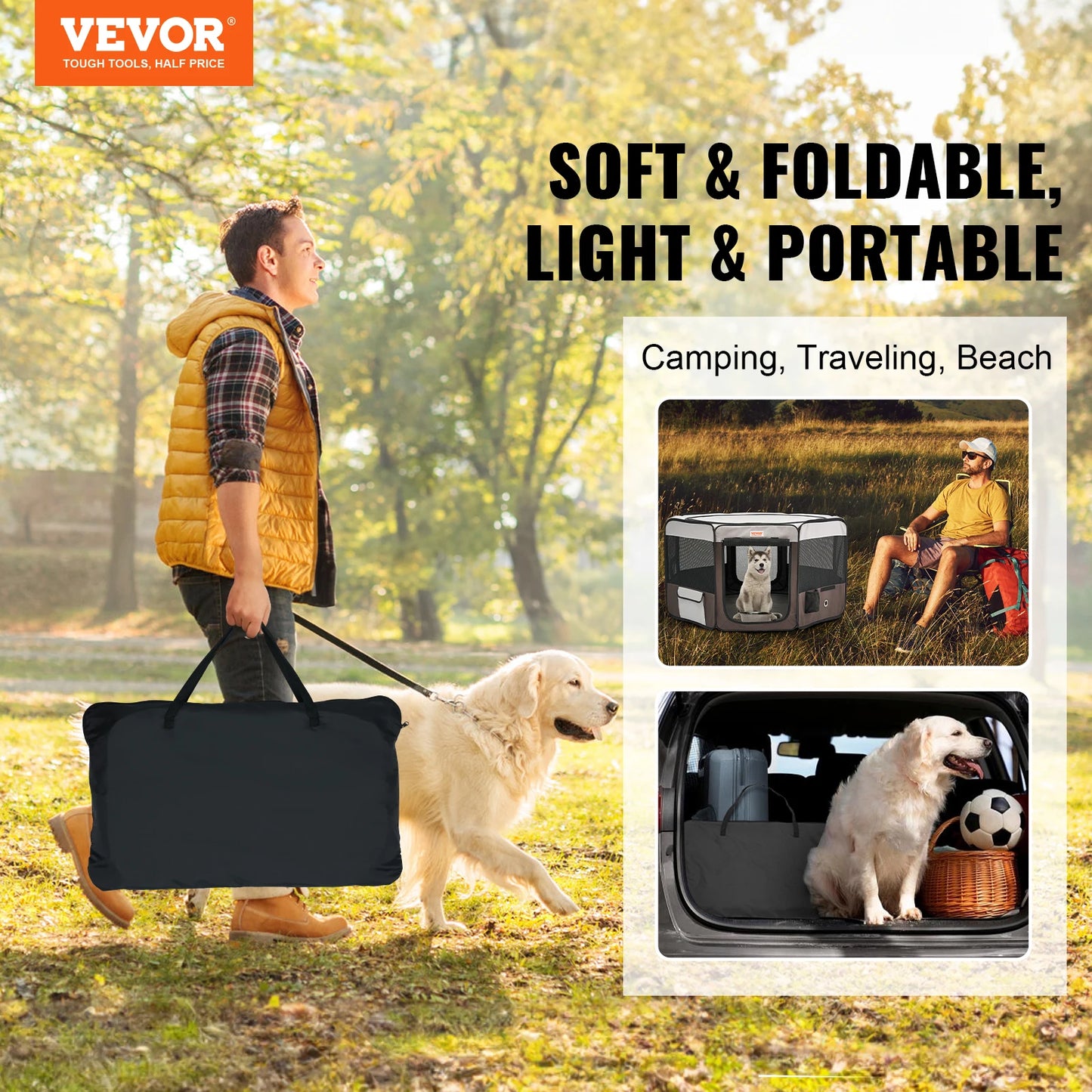 VEVOR Foldable Pet Playpen 46 Inches Portable Dog Playpen Crate Kennel for Puppy Dog Cat Premium Waterproof 600D Oxford Cloth