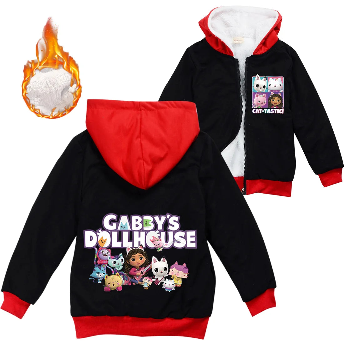 Gabys Dollhouse Clothes Kids Cartoon Gaby Chat Coats Baby Girls Winter Warm Zipper Jackets Children Thick Fleece Plush Outerwear