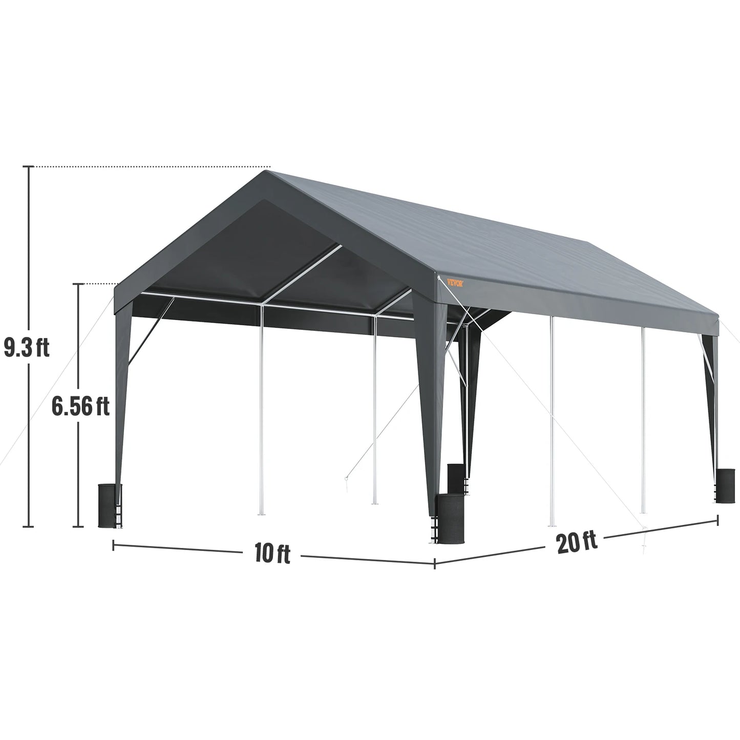 VEVOR Carport 10x20ft Heavy Duty Car Canopy Garage with 8 Reinforced Poles and 4 Weight Bags UV Resistant Waterproof Tarp