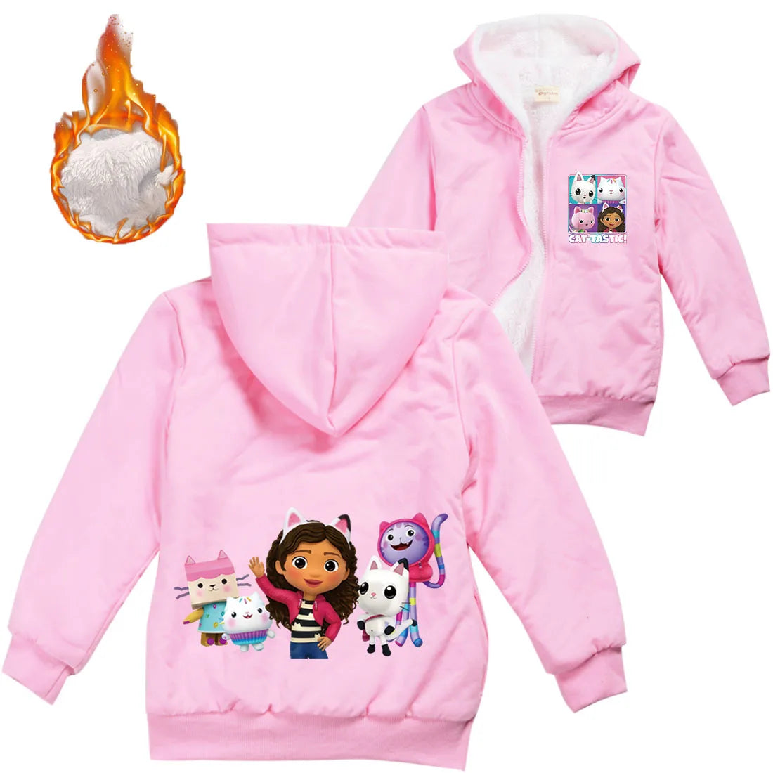 Gabys Dollhouse Clothes Kids Cartoon Gaby Chat Coats Baby Girls Winter Warm Zipper Jackets Children Thick Fleece Plush Outerwear