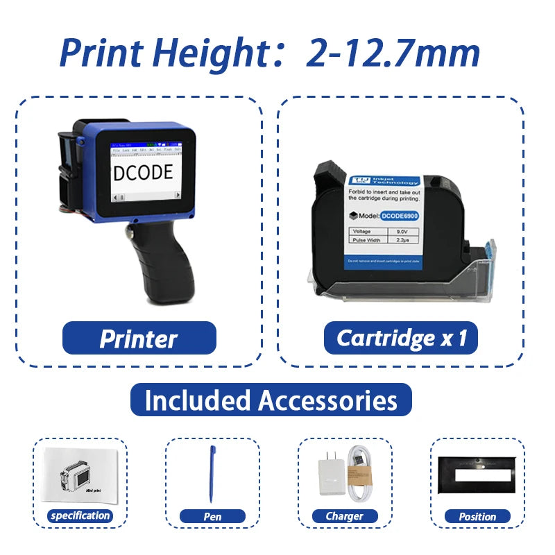 DCODE DC12 12.7mm Portable Mini Printer Split Mini Inkjet Printer Text QR Barcode Image Batch Number Logo Date Coding Machine