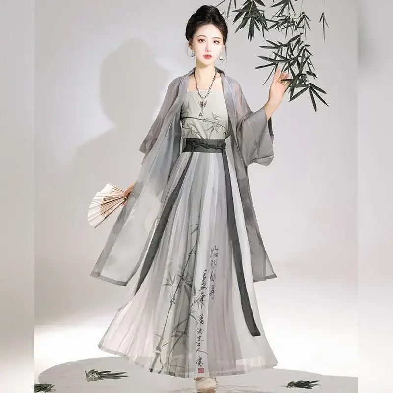 Autumn Women Traditional Chinese Clothing Grey Light Jacket Bamboo