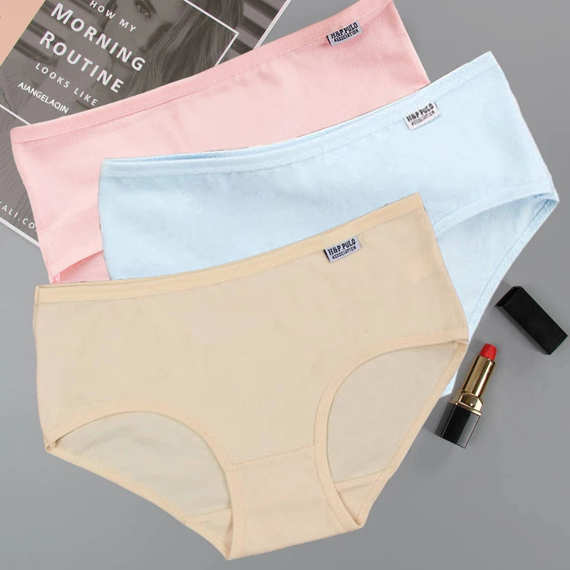 3Pcs/Lot Women's Panties Cotton Underwear Plus Size Soft Briefs Girls Solid Color Sexy Lingeries Female Shorts Underpant M-4XL